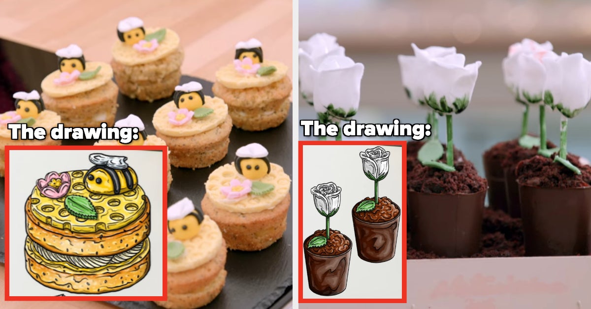 24 Side-By-Sides Of The “Great British Bake Off” Cake Week Bakes Vs. Their Drawings