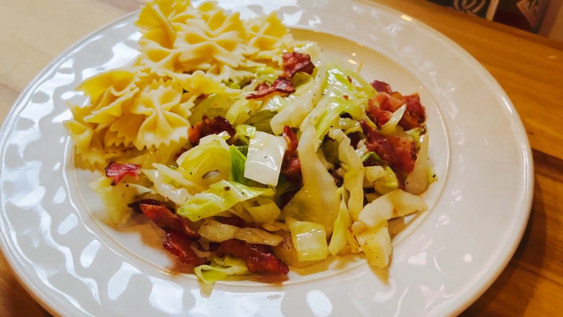 bow-tie pasta with bacon and cabbage