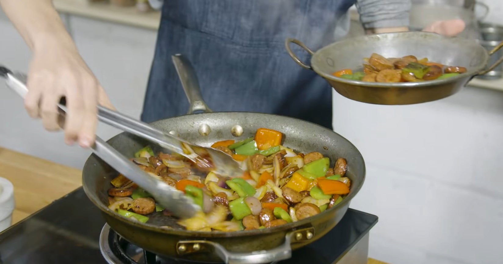 sausage and veggies in a pan