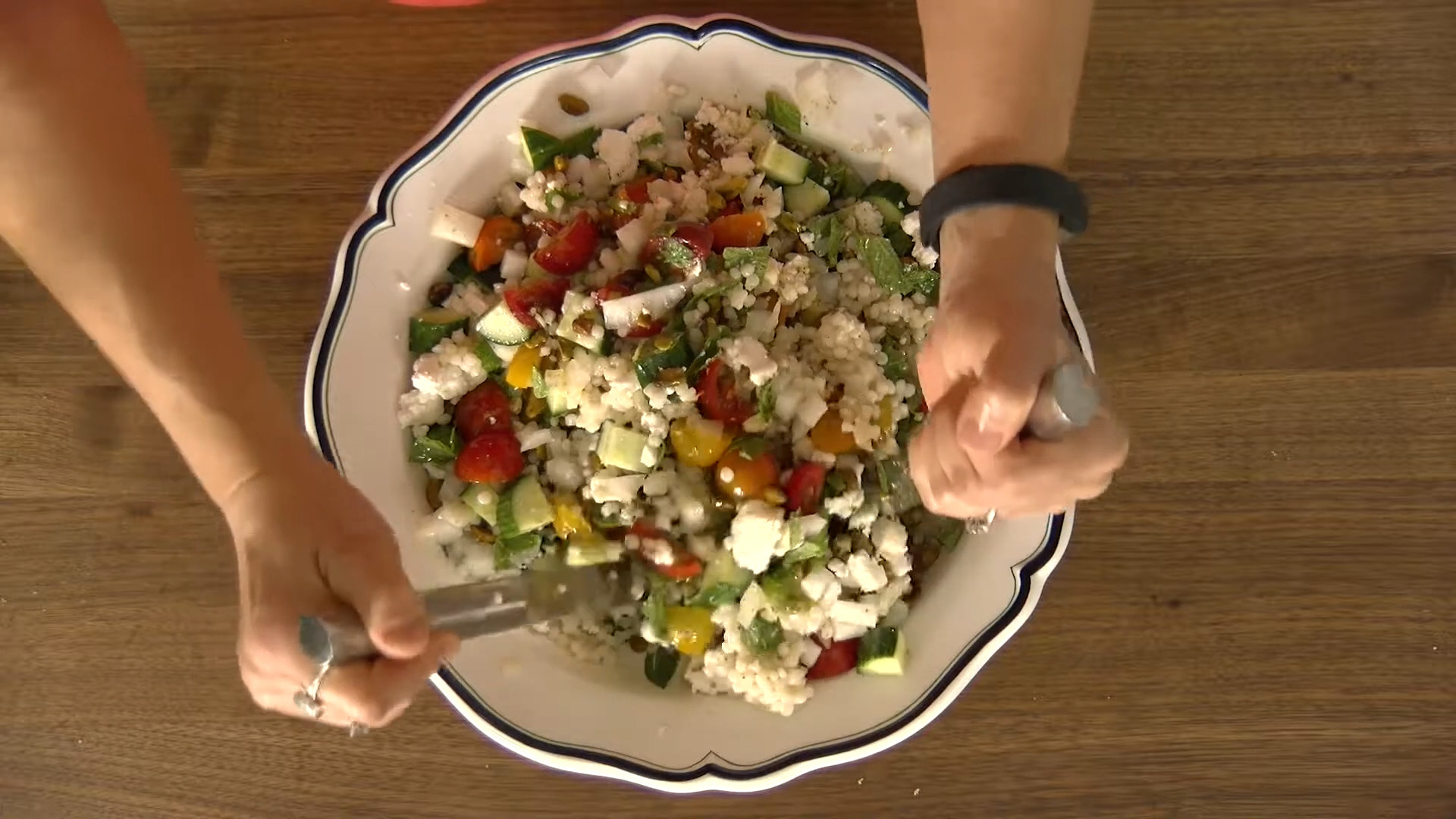Couscous salad with tomatoes, cucumbers, and feta