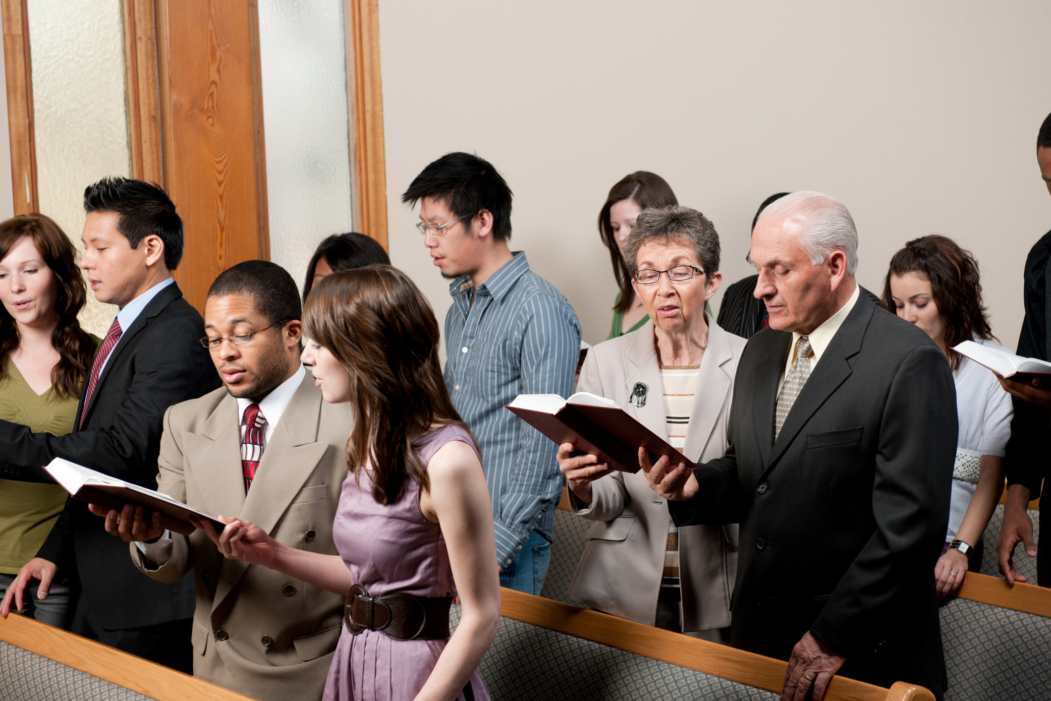 people singing in church