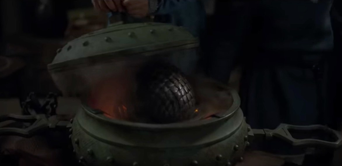 A dragon egg in a warming contraption