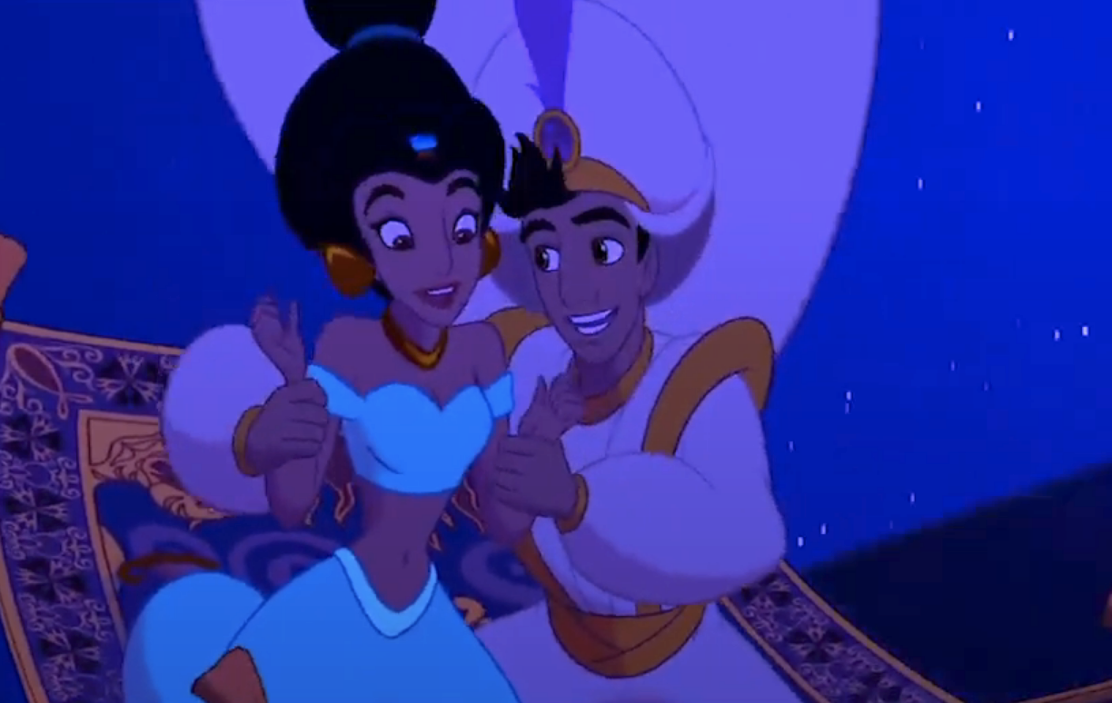 the carpet going down and Aladdin holding Jasmine