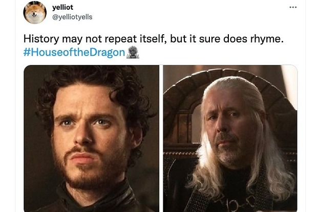 side by side photos of Robb Stark and Viserys I Targaryen with the caption "history may not repeat itself, but it sure does rhyme"