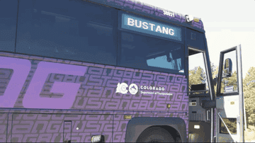 A Colorado Dept of Transport bus. Copy reads &quot;Public Transport&quot;