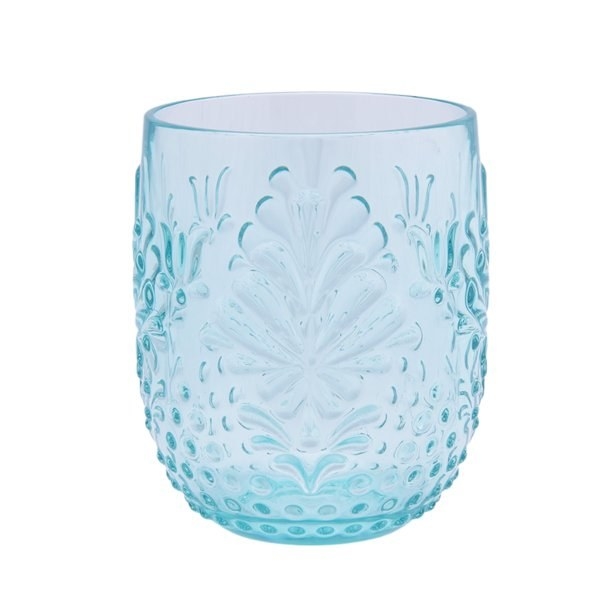 A blue glass with embossed detailing