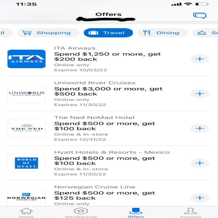 another screen grab of credit card travel rewards
