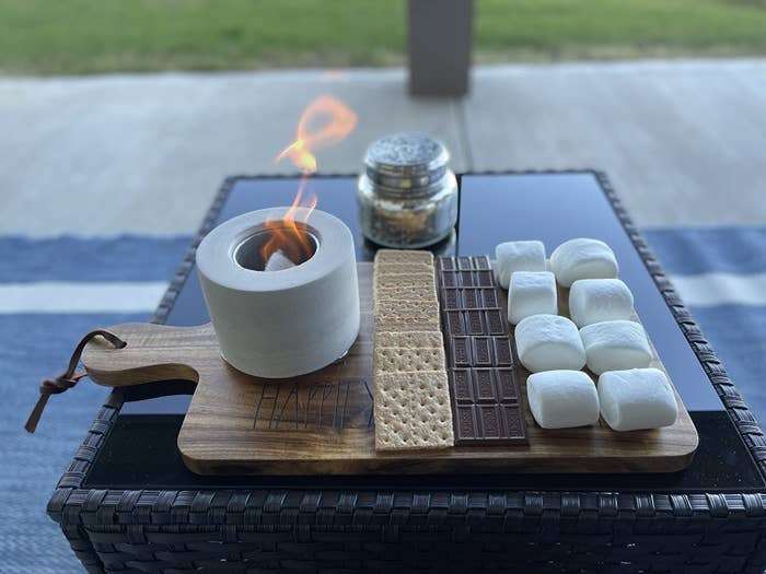 a reviewer's fire pit in their backyard