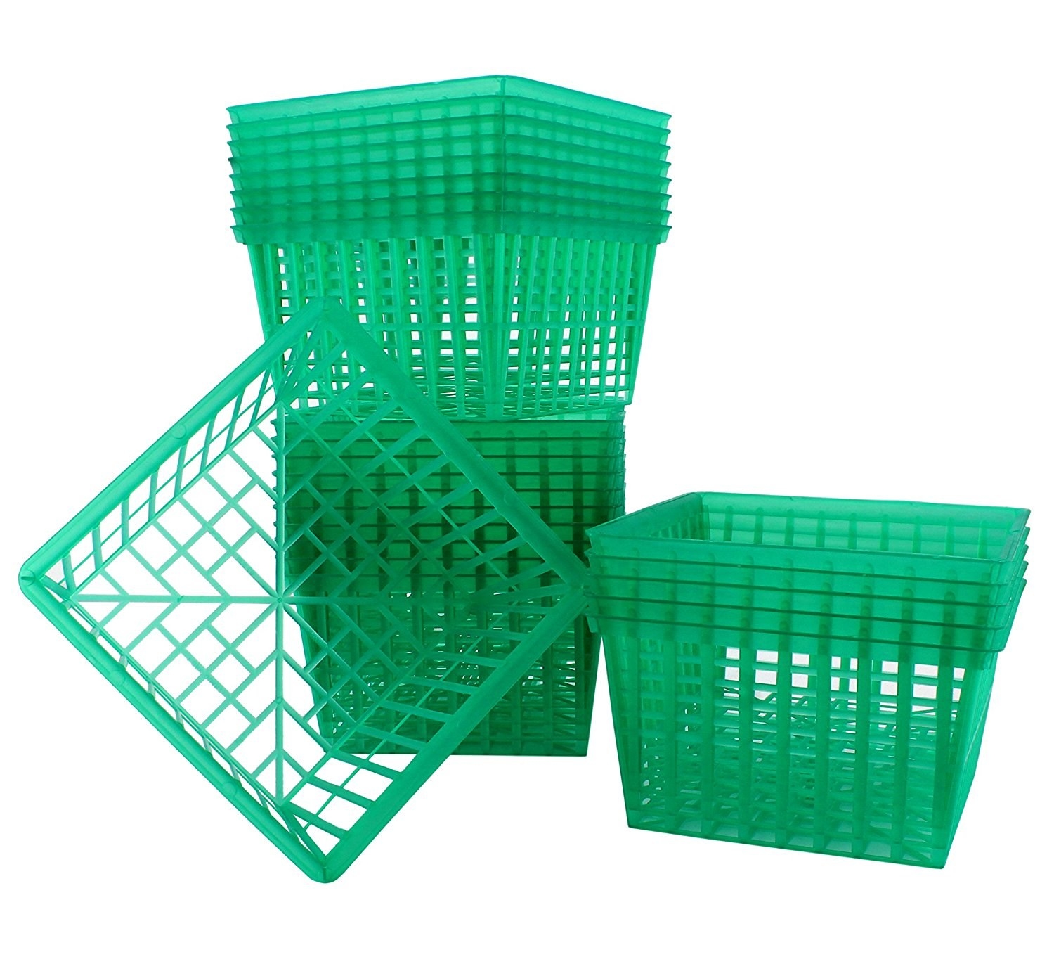 Plastic baskets stacked on top of each other