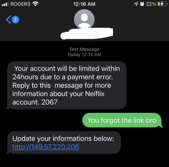 person tells a scammer they forgot a link