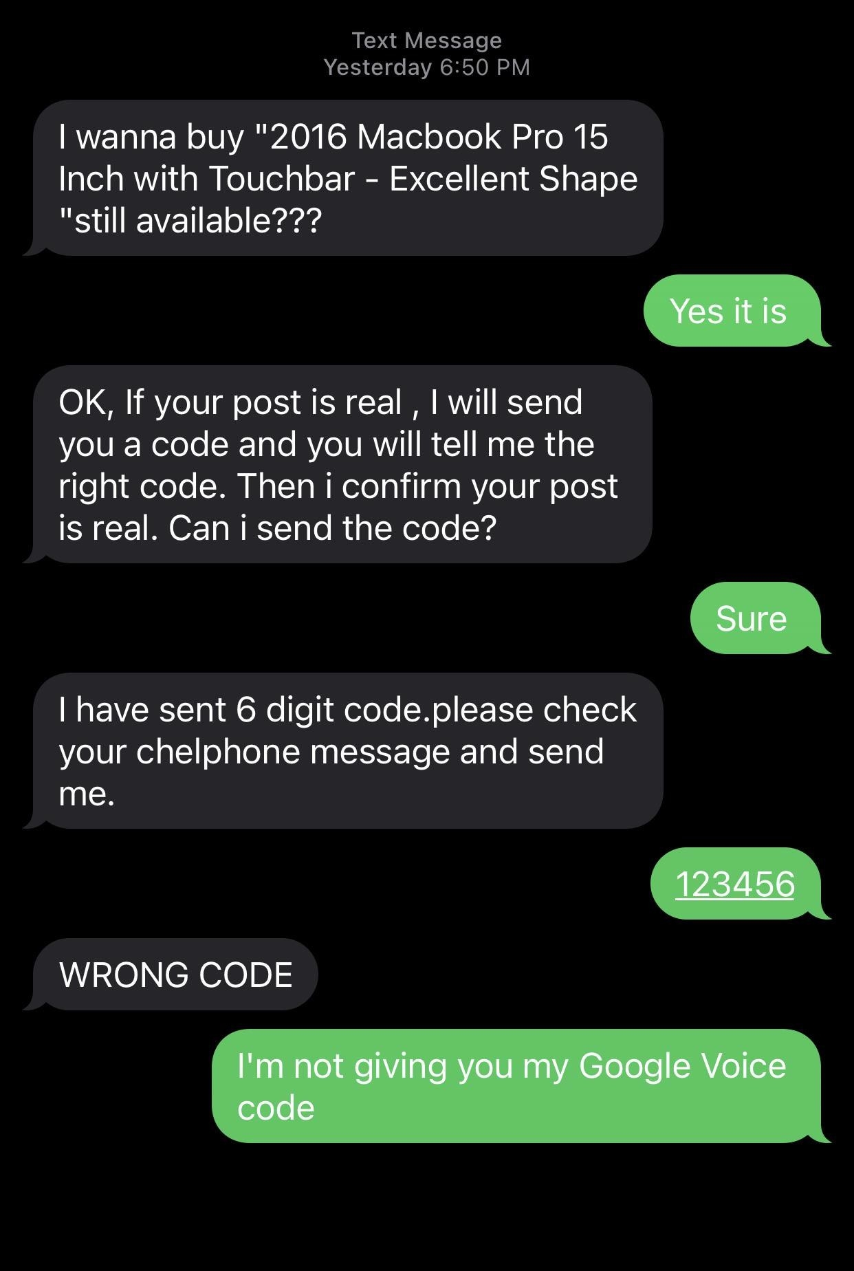 person sends a scammer a code of 123456