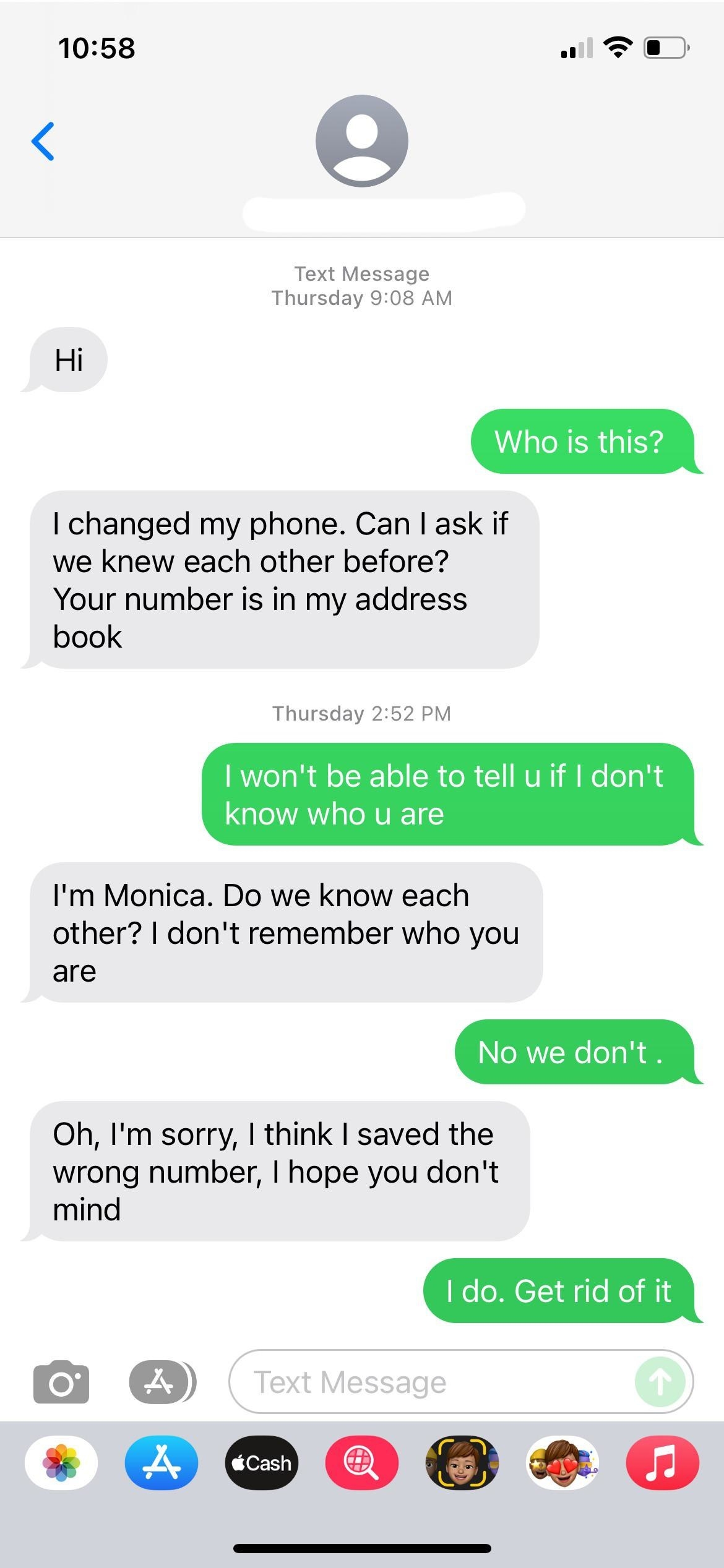 person telling a scammer to get rid of their number