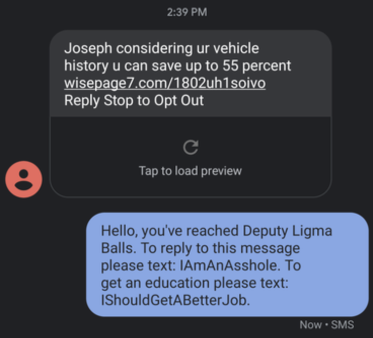 person telling a scammer to ligma nuts