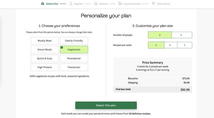 a screenshot of the Hello Fresh Website