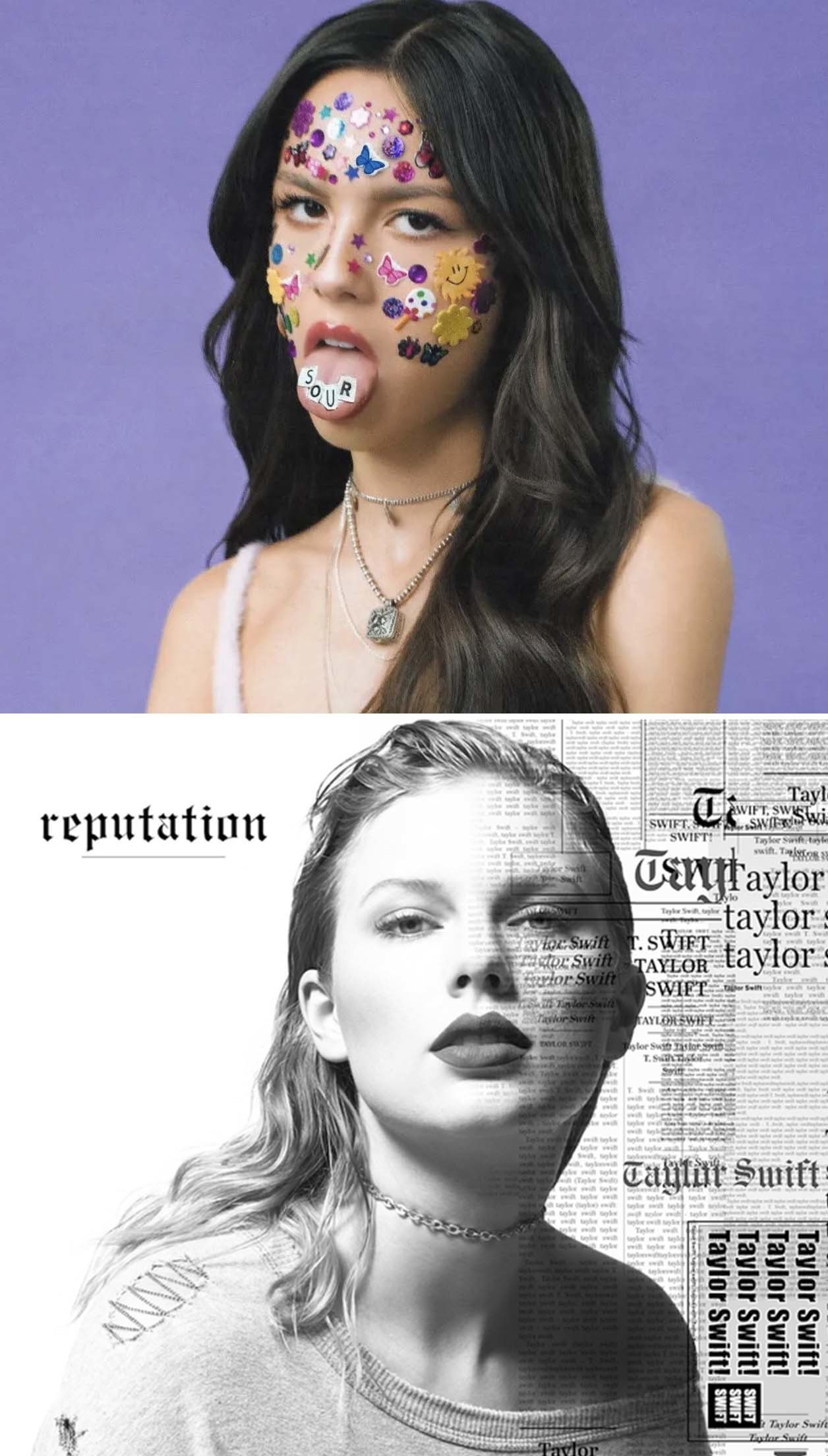 Olivia Rodrigo and Taylor Swift album art