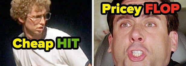 Napoleon Dynamite labeled "cheap hit" and Evan Almighty labeled "pricey flop"