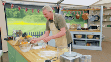 great british baking show contestant stressed out trying to bake something