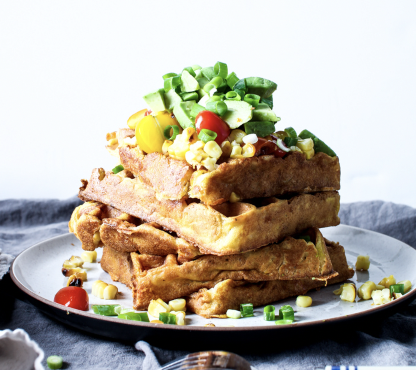 Savory Corn and Cheddar Waffles with Avocado