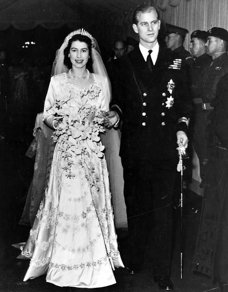 the Queen and Prince Philip at their wedding