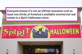 Sorry, pumpkin spice lattes, but the real sign of fall is the orange Spirit Halloween sign being hung up.