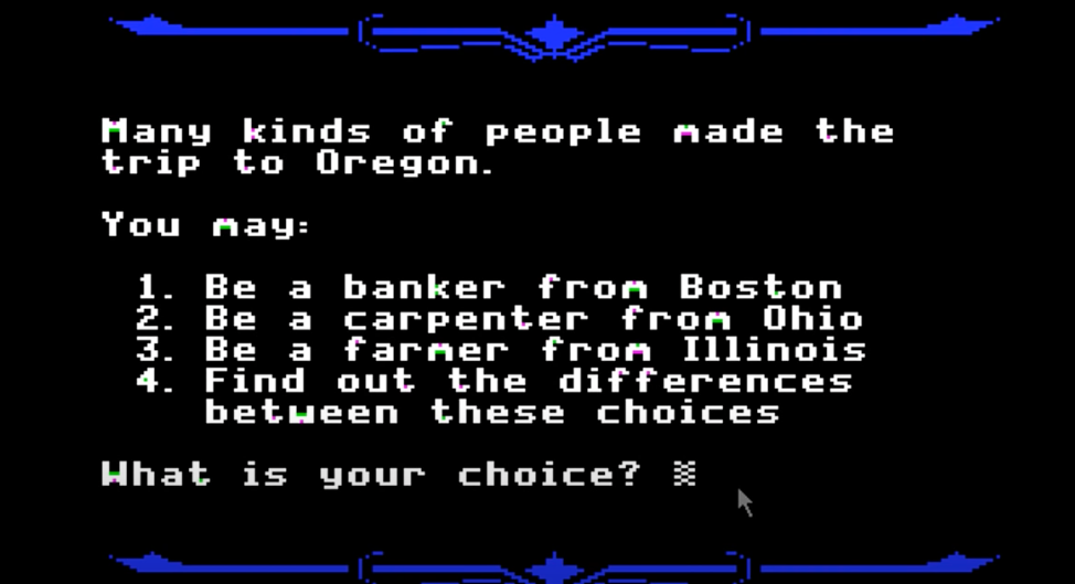 The menu on &quot;The Oregon Trail&quot;