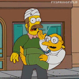 Ned Flanders drops Hans Moleman in an alligator-infested sewer in “Treehouse of Horror XV”