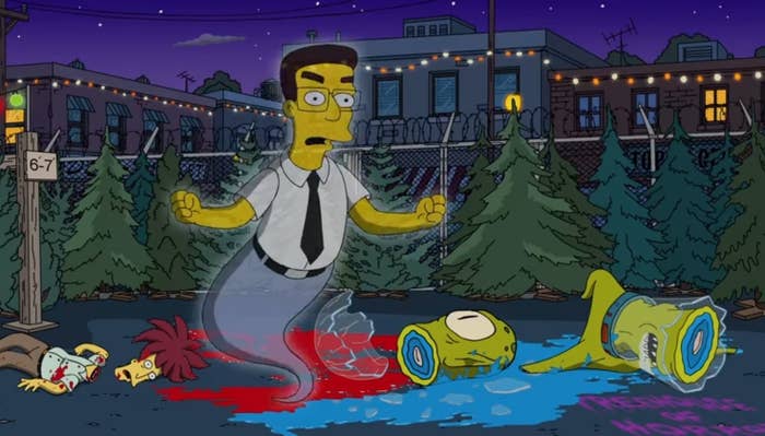 The ghost of Frank Grimes appears in the opening of &quot;Treehouse of Horrors XXVII&quot;