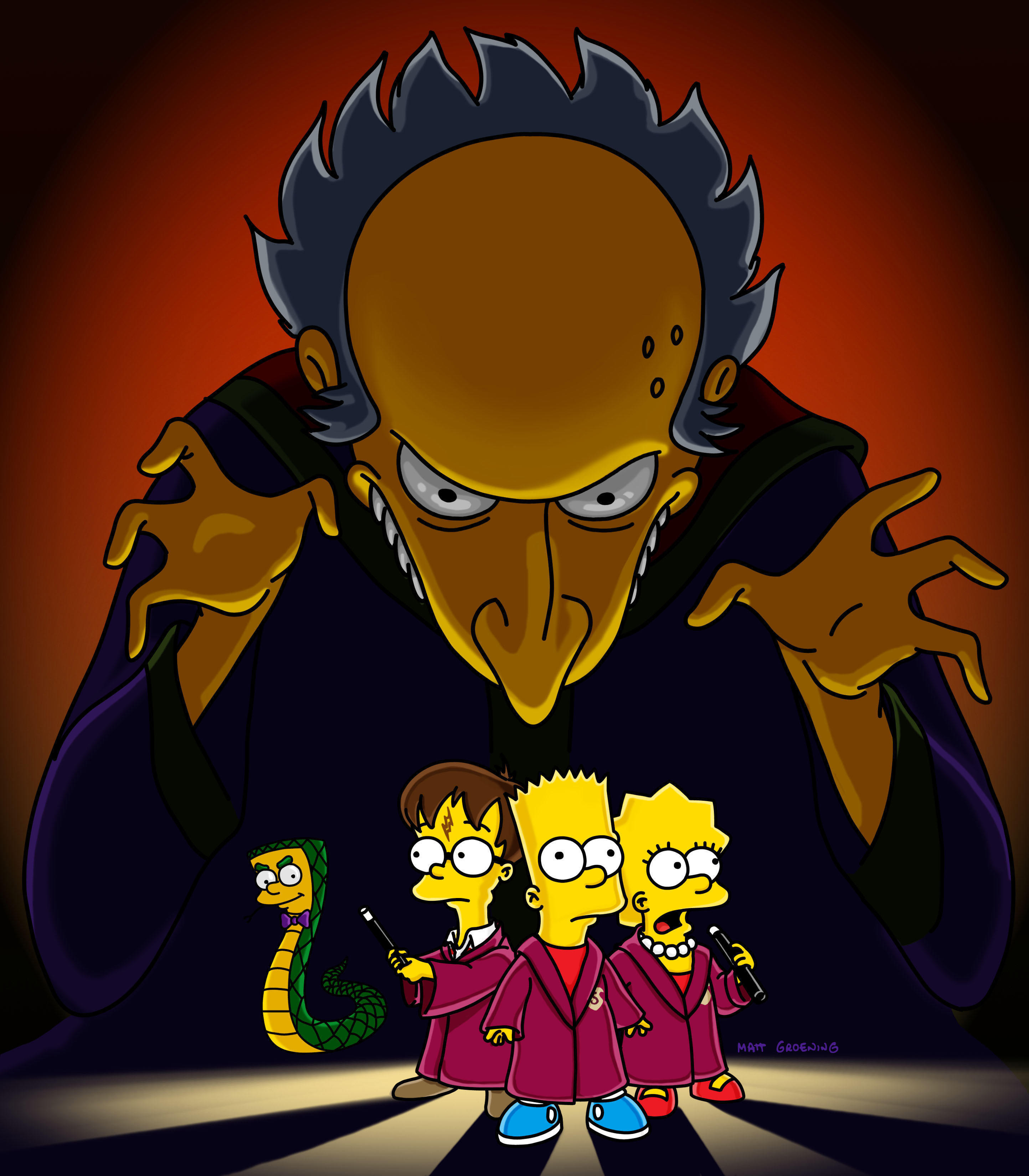 The Simpsons mix with Harry Potter in this promotional art.