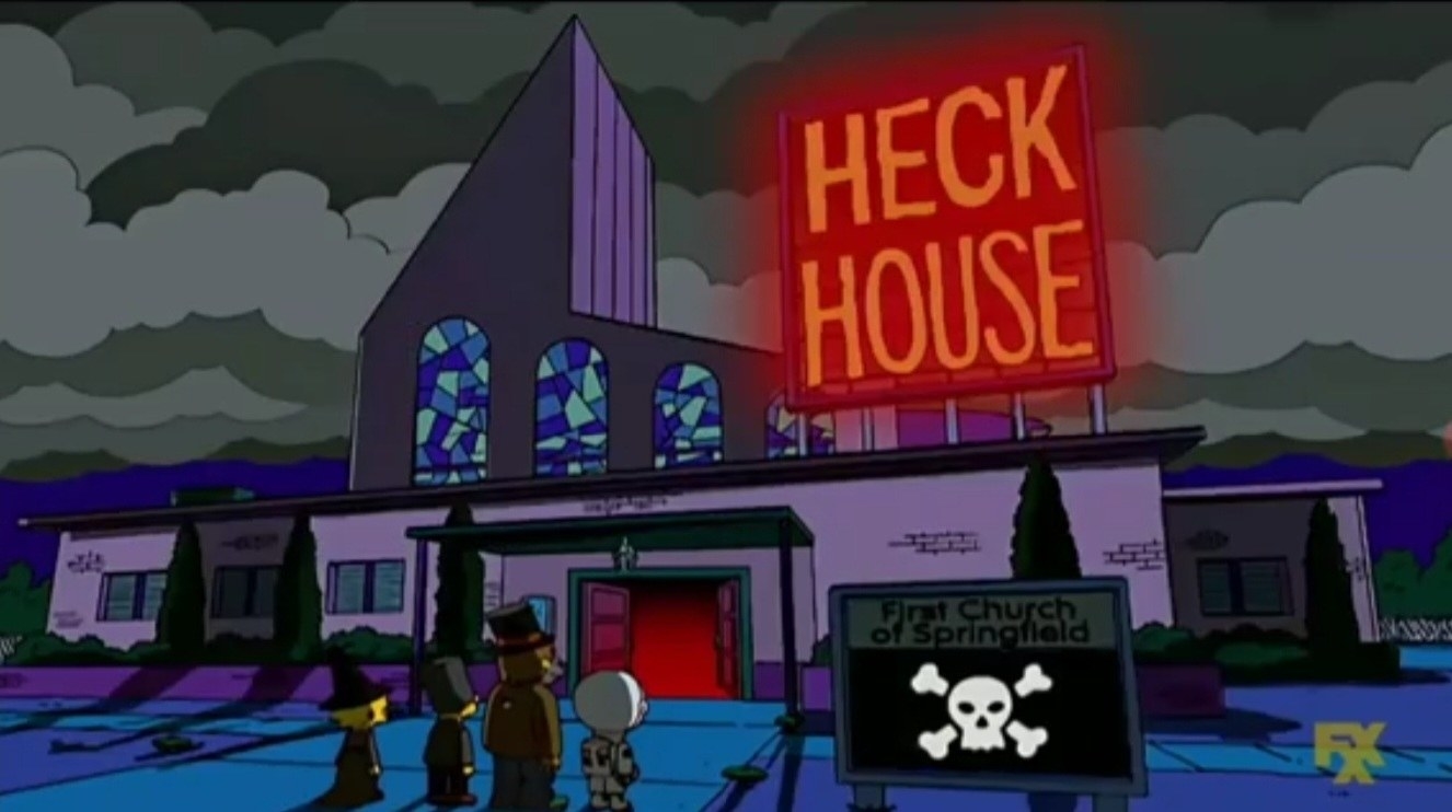 A group of children assemble at the Heck House in &quot;Treehouse of Horror XVIII&quot;