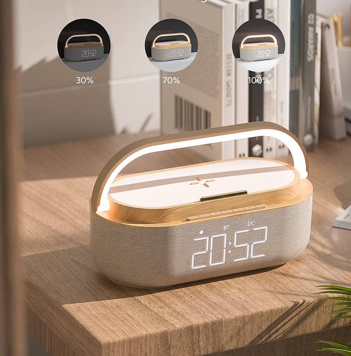 The clock on a bedside table