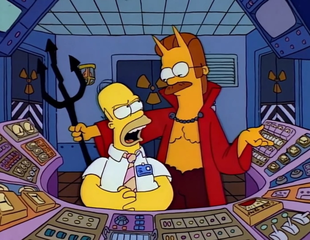 Homer and Devil Flanders strike a deal in Treehouse of Horror IV