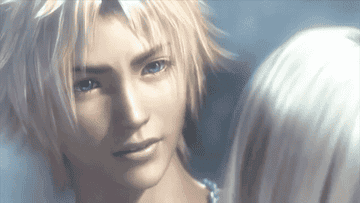 yuna and tidus from final fantasy looking at each other