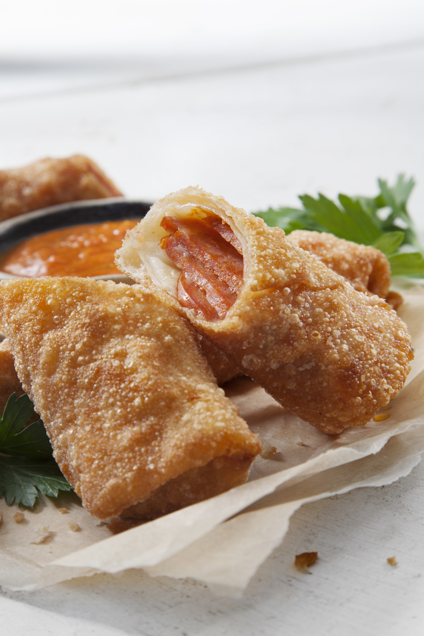 A pizza-filled egg roll.
