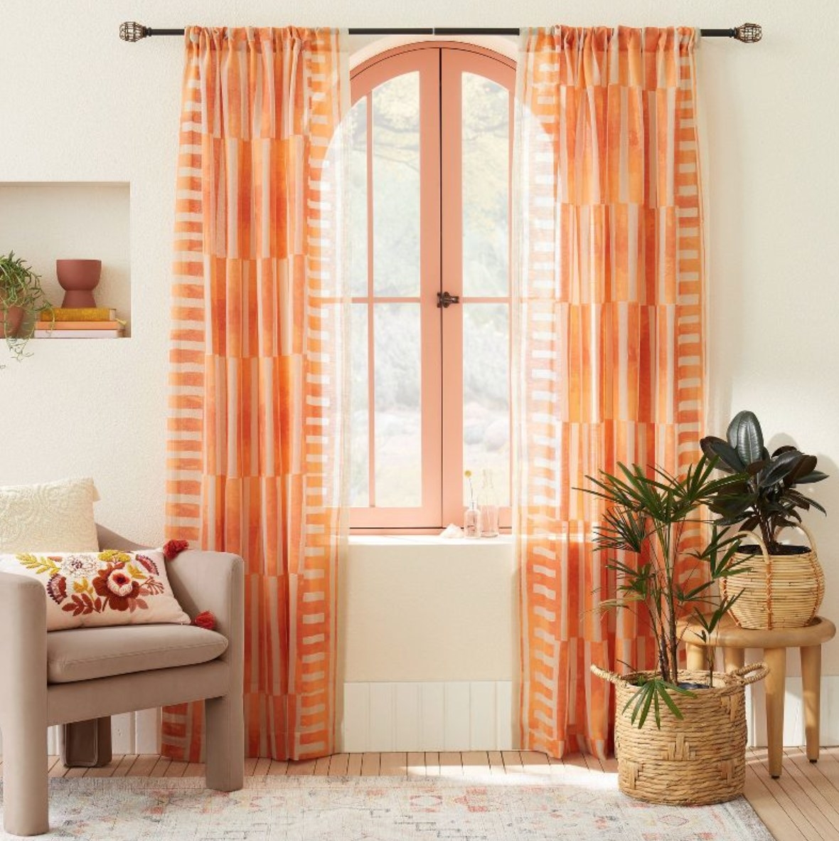 the multi-striped orange curtains