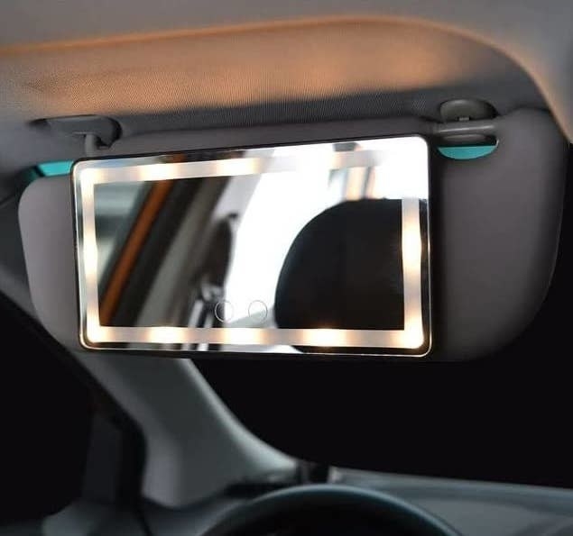 an LED sun visor mirror in a car