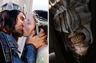 Aragorn and Arwen kiss, side by side with the Mouth of Sauron