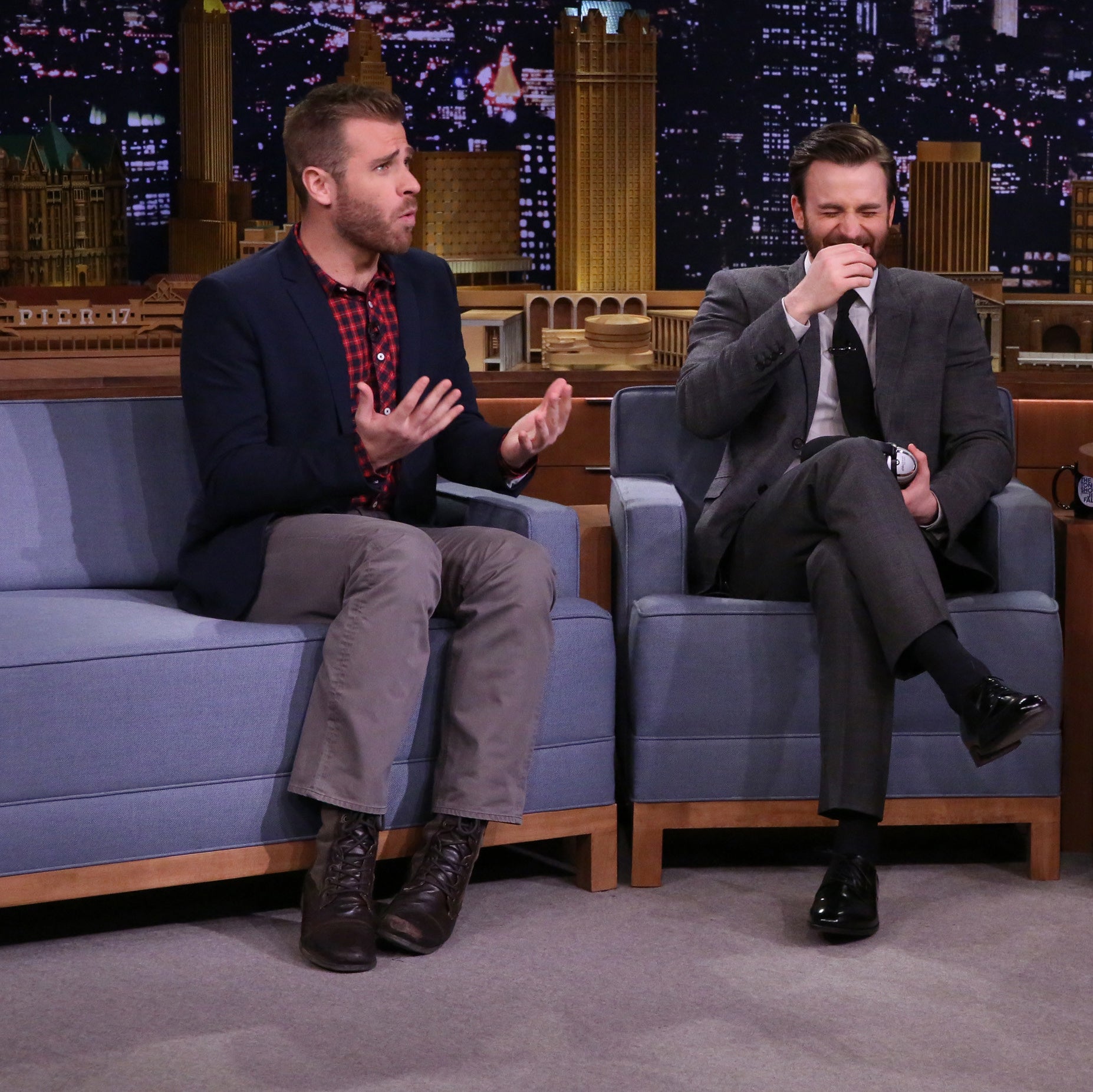 Scott and Chris Evans on a talk show