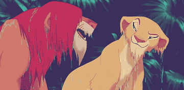 Nala pushing Simba away