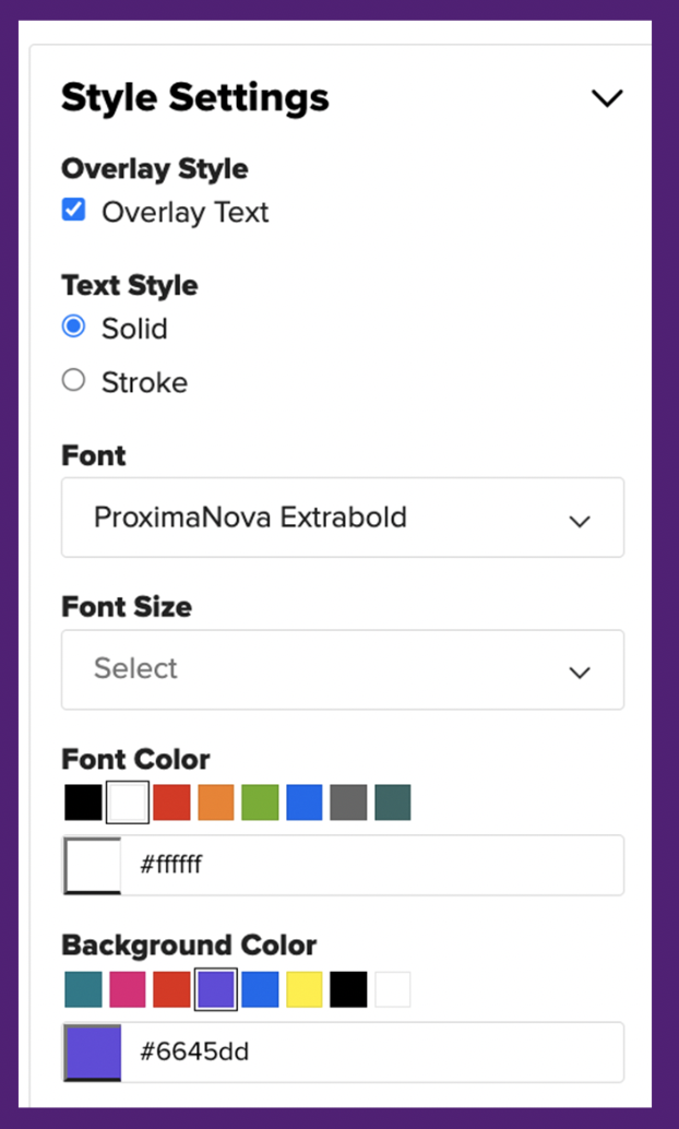 colors and font box in quiz builder