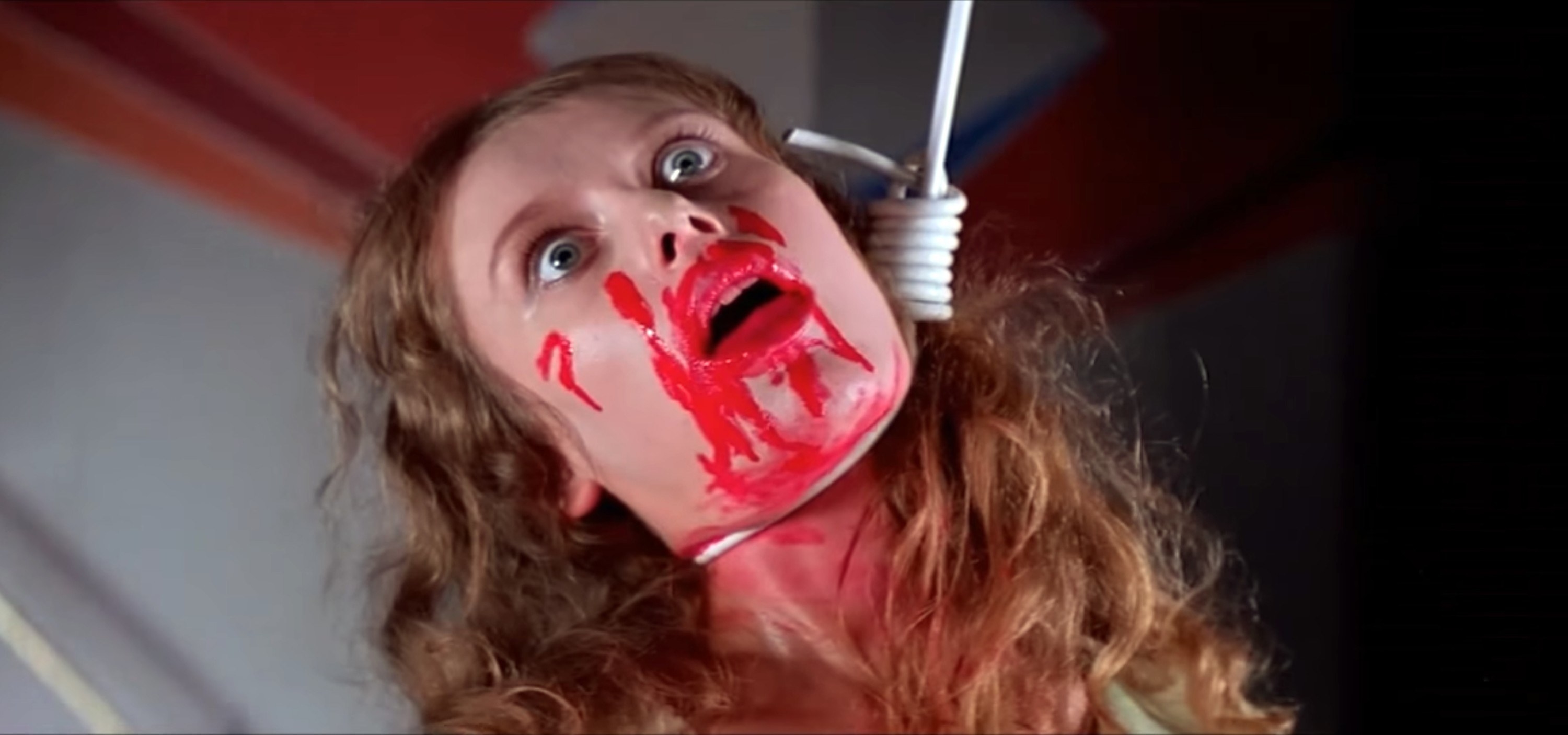 Eva Axen hangs with fake blood on her face