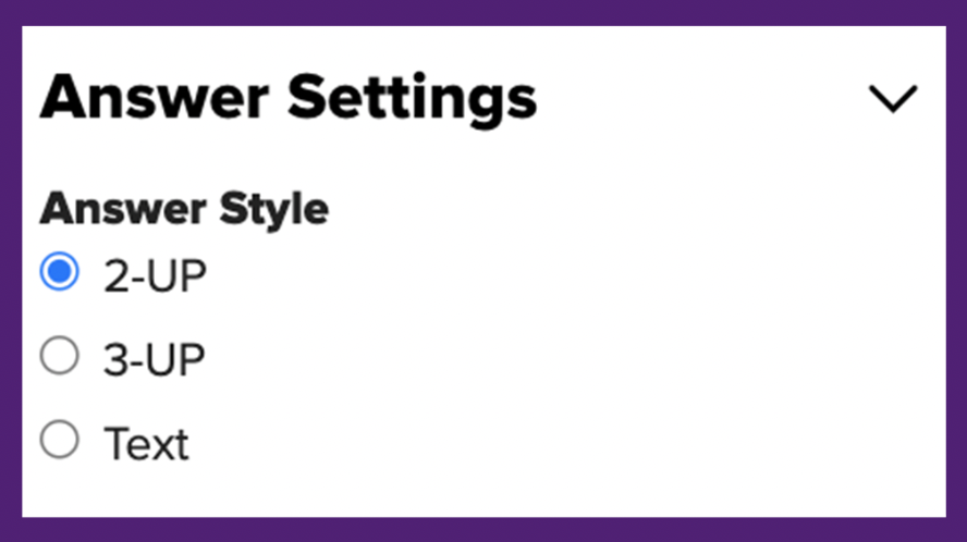 answer settings box in quiz builder draft