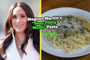 (left) meghan markle (right) meghan markle's pasta