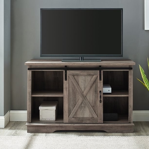 TV stand with TV on top