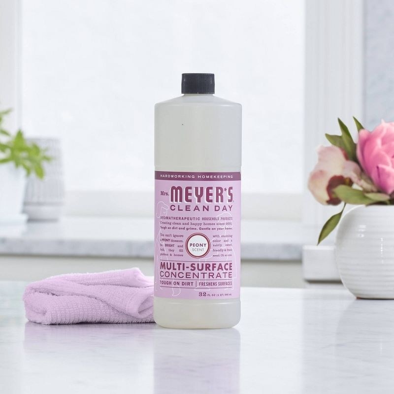 the bottle of mrs. meyers concentrate on a kitchen counter