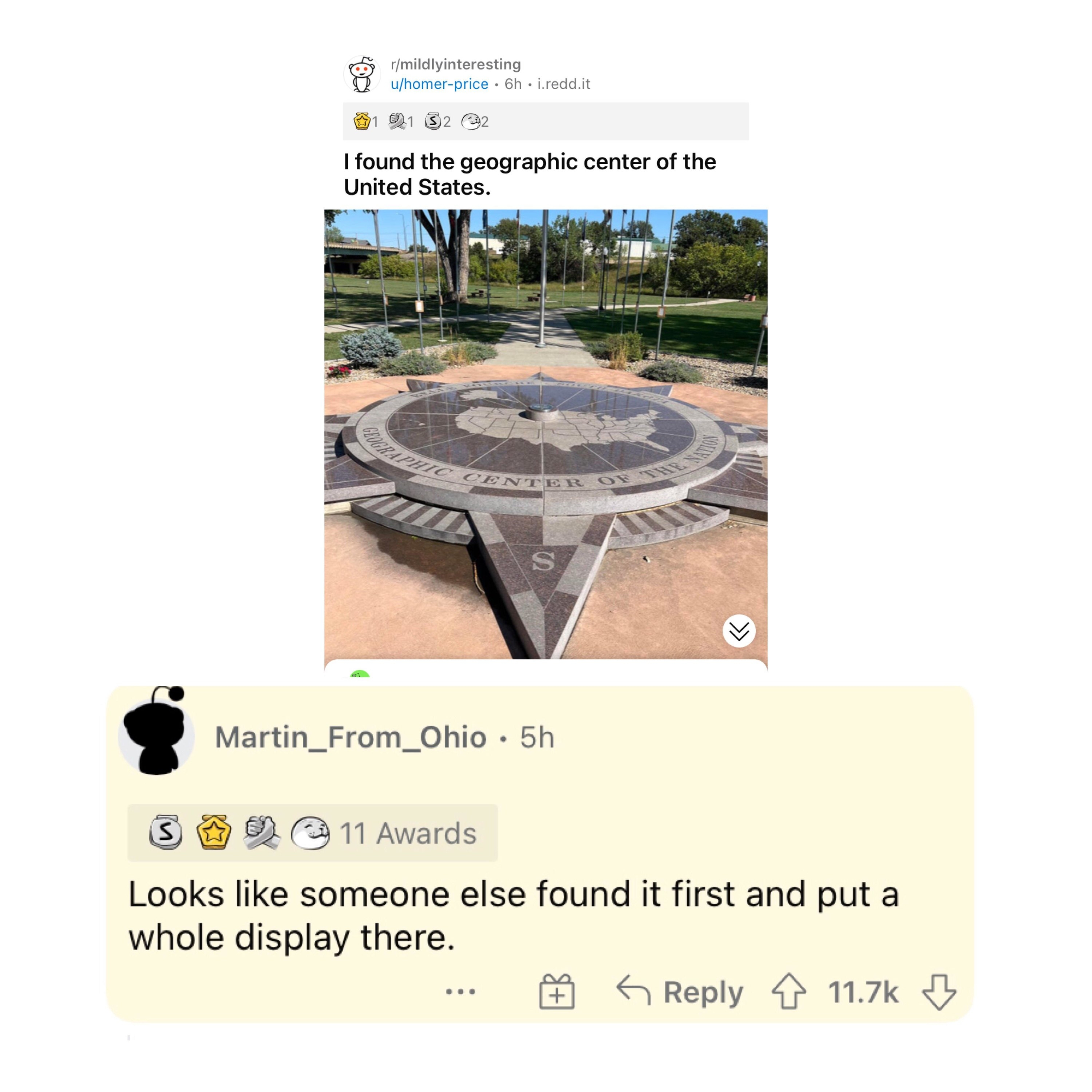 someone says they found the center of the usa and someone responds no someone else did there&#x27;s a monument