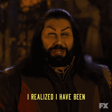 Gif of Nandor from &quot;What We Do In The Shadows&quot; saying, &quot;I realized I have been completely ruining my life&quot;