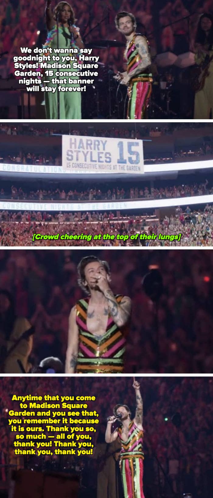 Gayle King honoring Harry Styles with a banner at MSG