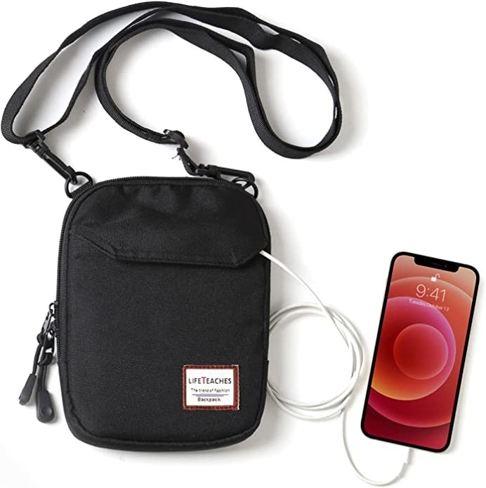 the bag next to a phone