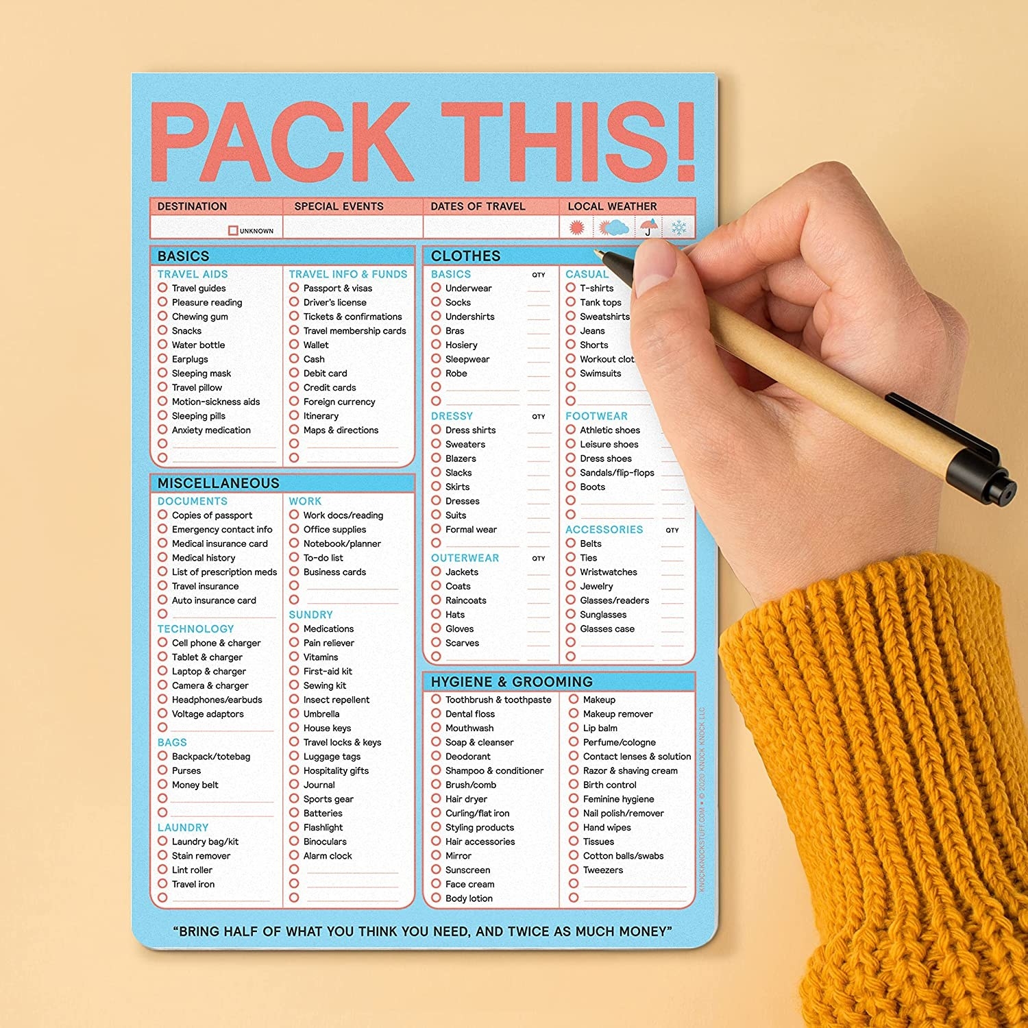 a person using the packing check list