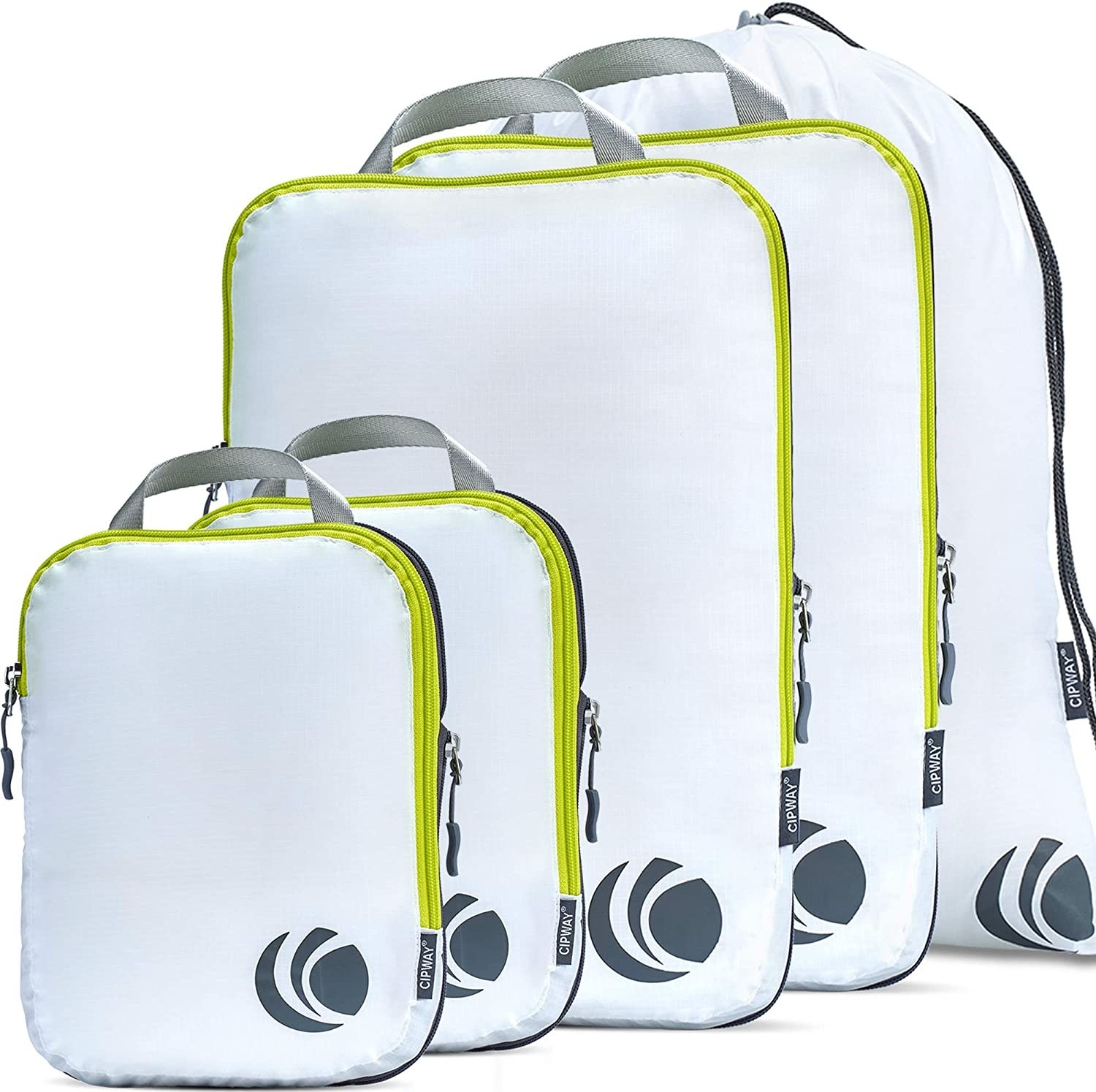 five compression bags on a white background